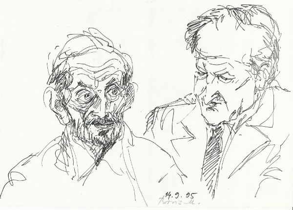 Fran Žižek in Jože Babič / Avtor risbe: Boris Miočinović